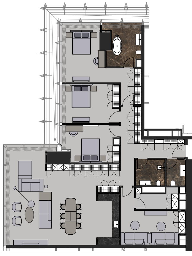 Планировка квартиры типа 3BL.1