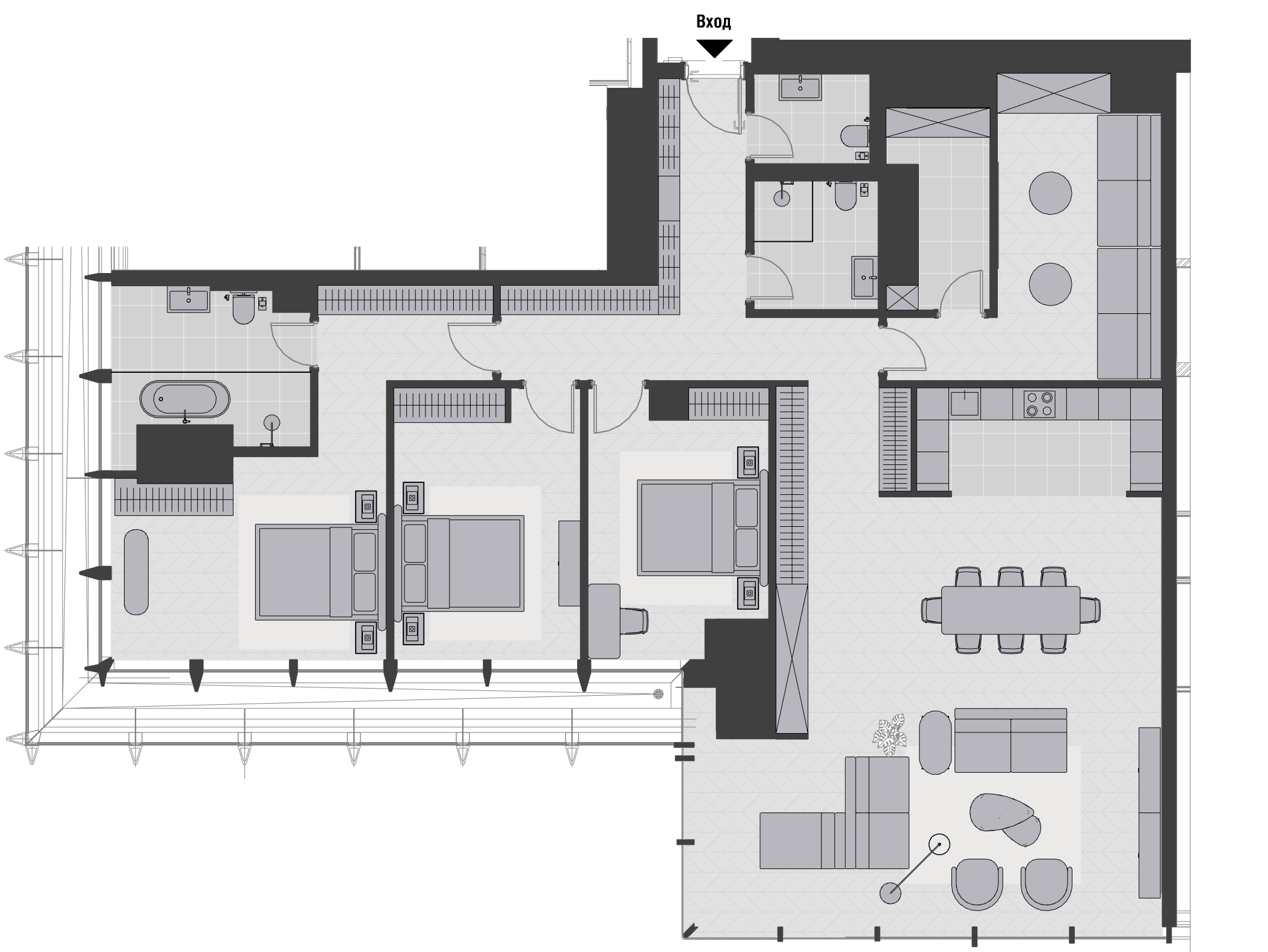 Планировка квартиры типа 3BL.1