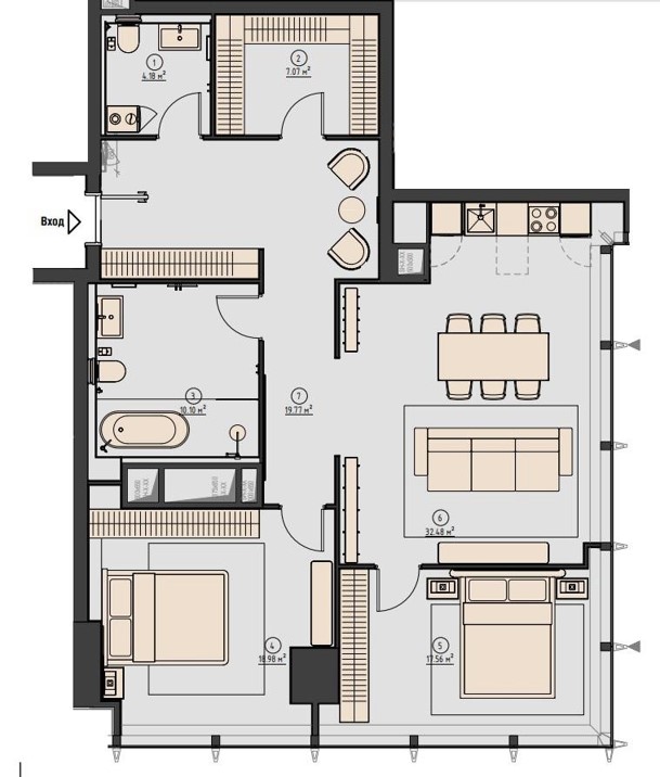 Планировка квартиры типа 1CS