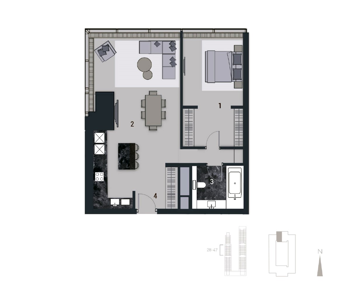 Планировка квартиры типа 1BS.1