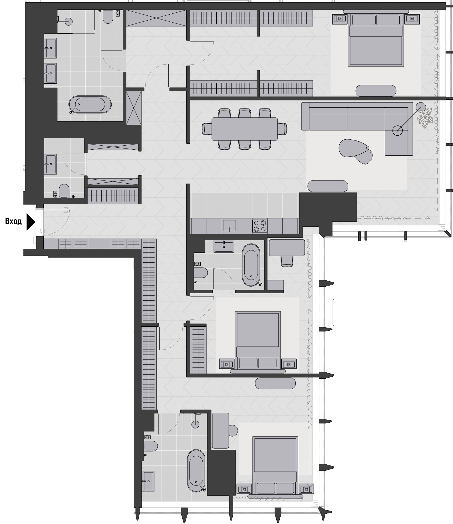Планировка квартиры типа 3BL.1