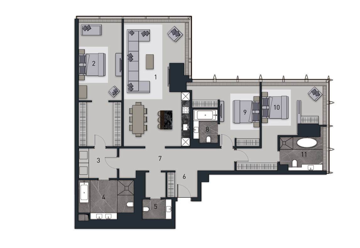 Планировка квартиры типа 3BL.1