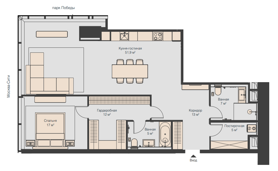 Планировка квартиры типа 1CS