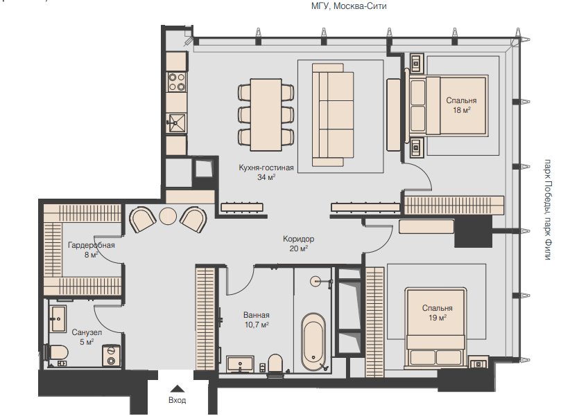 Планировка квартиры типа 1CS