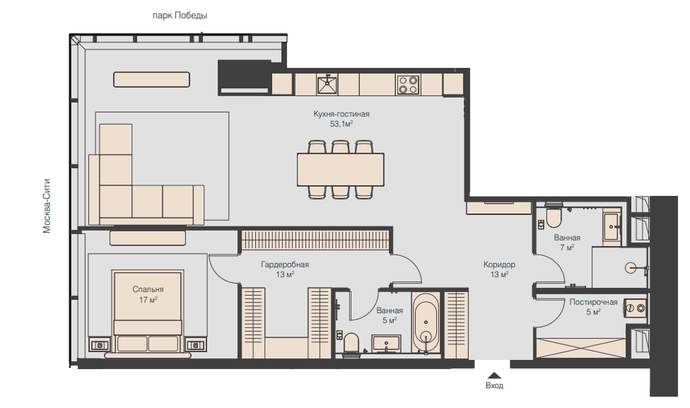 Планировка квартиры типа 1CS