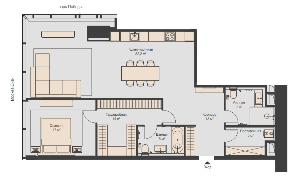 Планировка квартиры типа 1CS