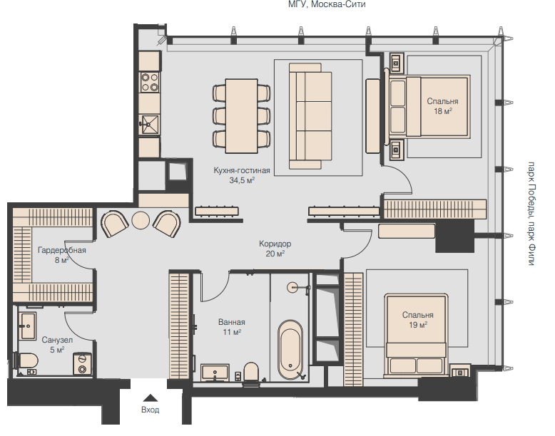 Планировка квартиры типа 1CS