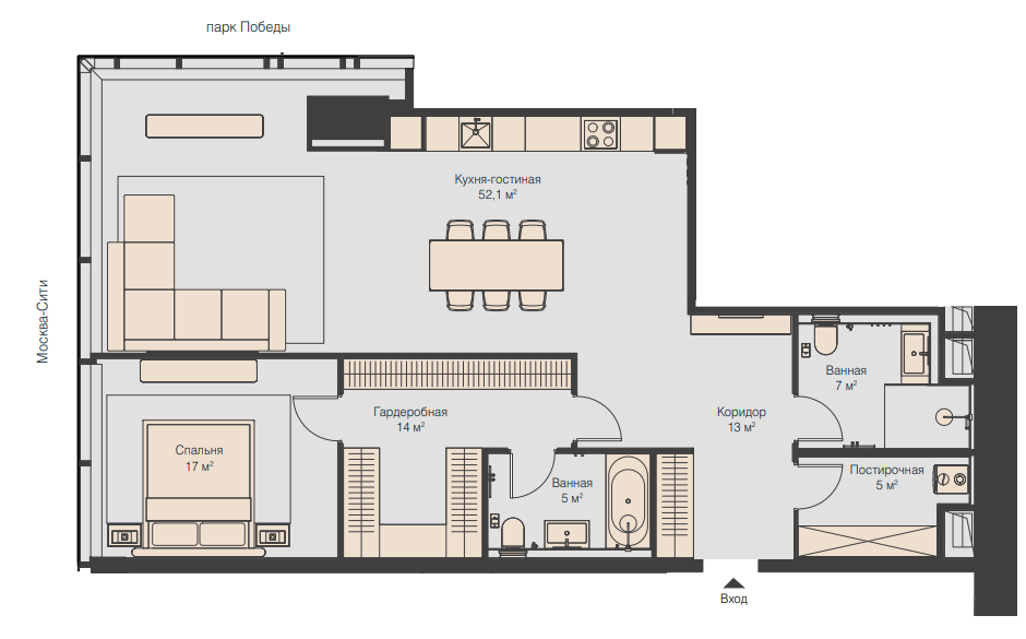 Планировка квартиры типа 1CS