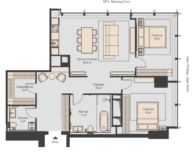 Планировка квартиры типа 1CS
