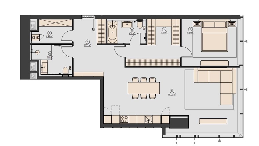 Планировка квартиры типа 1CS