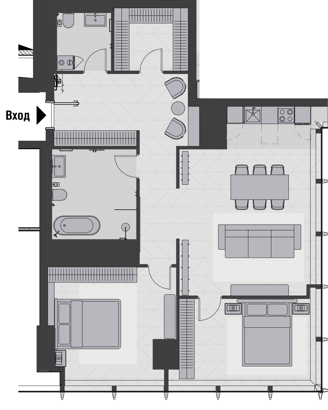 Планировка квартиры типа 1CS